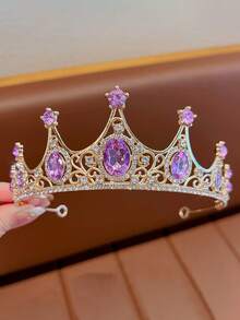 1件优雅金色公主皇冠，适合舞会、生日派对、表演、T台走秀、选美比赛、婚礼、节日礼物、街头摄影等场合，是魅力女孩的多功能装饰发饰。 - 紫色 - 查看 5