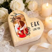 1pc Customized Wooden Candle Holder, Can Customize With Personal Photo, Name, Text, Date, Anniversary Decor, Heart-Shaped, Gift For Girlfriend/Boyfriend/Dad/Mom, Festival/Birthday/Valentine's Day - Multicolor - View 7