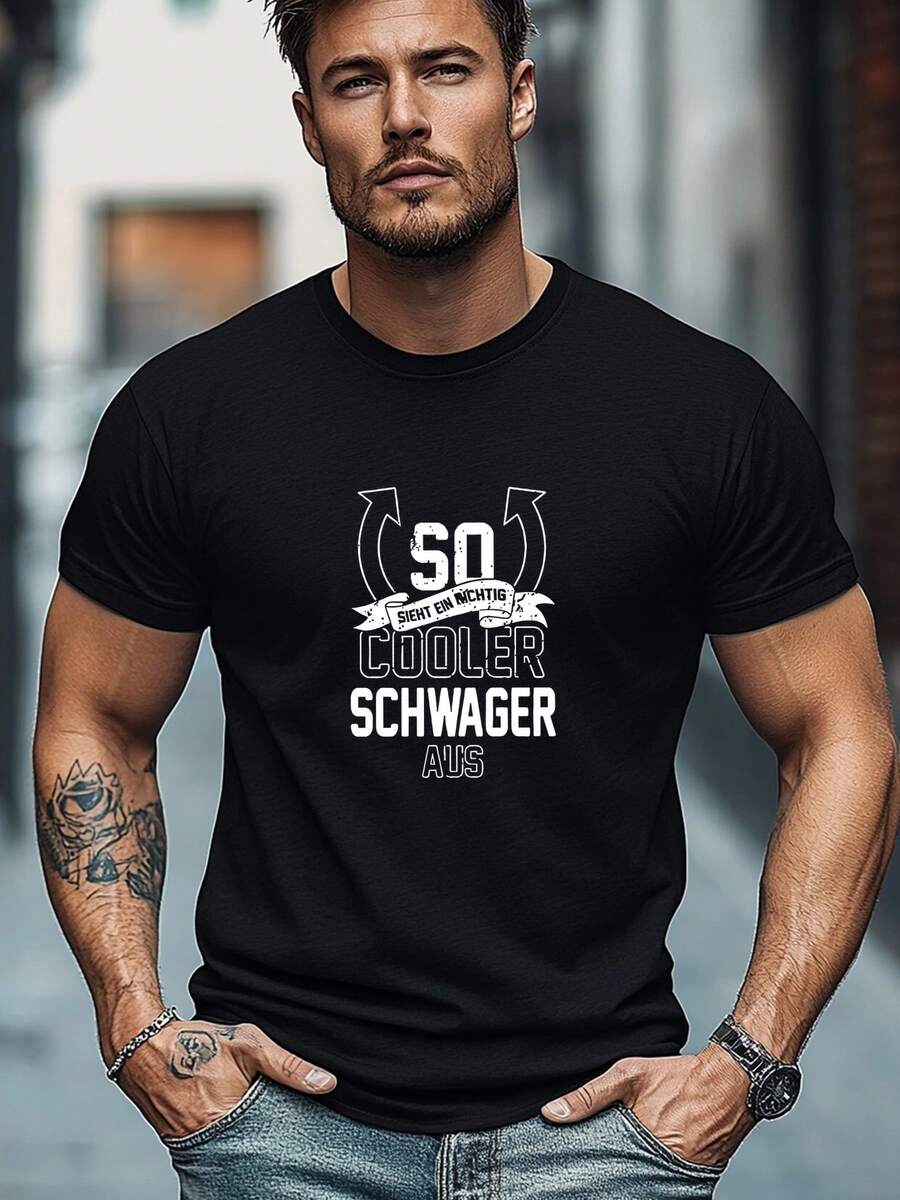 Camiseta gráfica para hombres 50 COOLER SCHWAGER AUS - Camiseta de verano casual de cuello redondo y manga corta. Blanco con texto negro; Logotipo. Algodón ligero. Ajuste Regular para Ropa Casual. Camiseta de Verano Cuello Redondo Tela de Algodón - Negro - Ver 1
