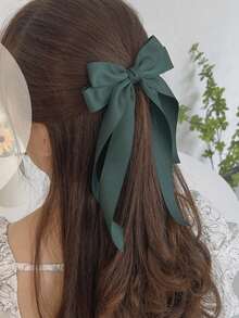1pc Shiny Satin Ribbon Bowknot Hair Clip For Women, Suitable For Daily Wear, Parties, Festivals Cute Valentine's Day Valentines Claw Clips Hair Claws Hair Barrettes, School Stuff, Elegant, College, Bows, Hair Accessories, Head Accessories - Dark Green - View 6