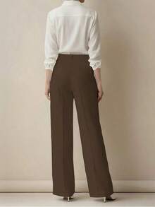 Women's High Waist Pleated Loose Fit Trousers, Suitable For Work And Casual Wear, Spring/Summer - màu nâu - Xem 7