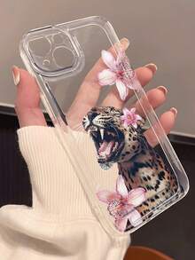 1个少女风花卉豹纹透明手机壳，兼容 17、16、16e、15、14、13、12、11 Pro Max、X、XR、XS、8、7 Plus，保护套 - 無色 - 查看 2