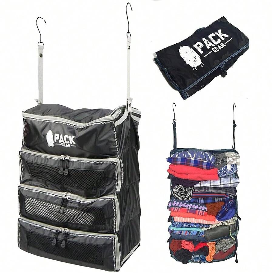 Pack Gear Hanging Carry-On Organizer - Our Fitted Hanging Luggage Organizer Perfectly Fits Any Carry On - Our PacFKing Cubes For Travel Use Mesh Windows To Make Finding Clothes Easy (Black, M) - Đen - Xem 1