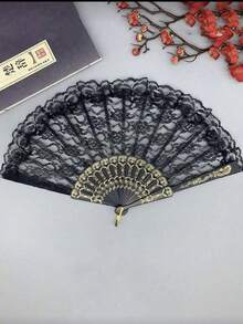 1把哥特式蕾丝伞，浪漫公主伞，新娘婚礼伞，适用于婚礼、节日、舞蹈道具 - 优雅黑色婚礼及万圣节服装配饰，花卉图案，非常适合新娘送礼会、摄影和主题活动、婚礼装饰、派对装饰、公主主题装饰，无需用电，嘉年华