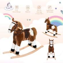 Children's Plush Rocking Horse, Brown And White Simulated Pony Solid Wood Rocking Board, Baby Balance Training Toy - màu nâu - Xem 2