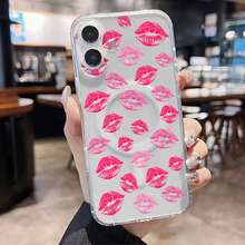 Kiss Marks Mobile Phone Case, Designed With Vibrant Pink And Red Lip Print Design, Suitable For IPhone 16, 15, 14, 13, 12 And 11 Pro Models, Made Of TPU Material, And Provides Shockproof Protection. Perfect For Family, Friends, Children, Birthdays, Spring, Holidays, Boyfriends, Girlfriends, And Valentine's Day Gifts. - 透明CZ11 - 查看 5