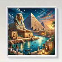 高品质5D钻石画套装，埃及风格，多种尺寸可选，钻石画艺术套装，5D全钻DIY钻石画，全钻艺术工艺品，包装精美，适合家居装饰，客厅、厨房、卧室墙面装饰，礼品，休闲娱乐，馈赠亲友的完美之选 - 彩色 - 查看 3