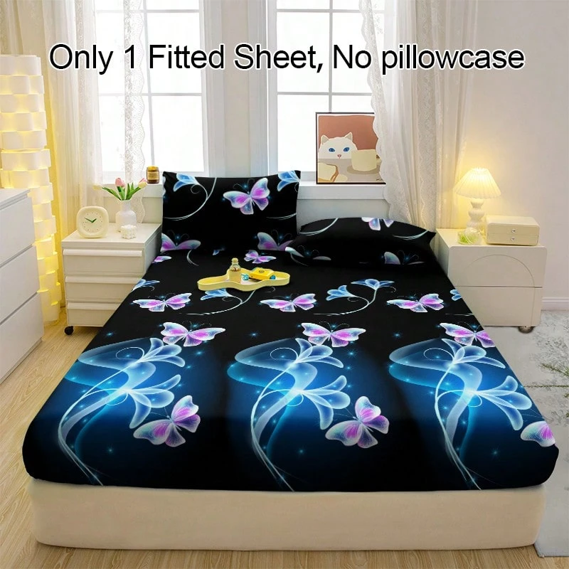 1件蝴蝶图案透气床笠，柔软舒适的床垫罩，适用于卧室、客房和宿舍，床垫保护套，床上用品套装（不含枕套）