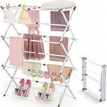 CYPNTendedero Plegable para Ropa de Acero Inoxidable: Tendedero Plegable Retractil3 Niveles Multifuncional de Tendederos Portatiles de Gran Capacidad Aplicable Interiores Exteriores Viajes BlancoFashion - blanco - Ver 2