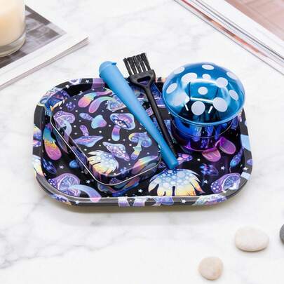 5pcs Grinder Set, Including Grinder(Strawberry Or Mushroom), Metal Rolling Tray, Tinplate Box, Tube, Small Brush, Can Be Given To Friends And Family, Making It A Perfect Holiday Gift,Exquisite Gift