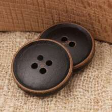 10颗复古天然黑咖啡色细边四孔木质纽扣，适用于衬衫、开衫、毛衣、西装外套、大衣，用途广泛的木质装饰纽扣 - A-黑色 - 查看 5