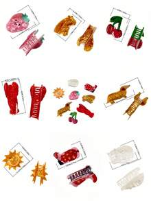 1pc Cute Animal, Ocean, Fruit, Strawberry, Cat, Dog Casual Party Acrylic Shark Claw Hair Clip, Versatile Cartoon Cat Claw Hair Clip, Popular Sweet Fruit Series Hair Clip, Animal Hair Clip Women Hair Accessories Elegant Hair Claws Fashion Claw Clip Summer Beach Vacay - Multicolor - View 11