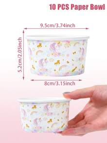 10pcs Rainbow Unicorn Party Disposable Paper Bowls, Suitable For Birthday Party Supplies, Rainbow Unicorn Party Paper Bowls Can Be Used As Popcorn Boxes, Ice Cream Cups And Other Food Containers, Unicorn Themed Birthday Disposable Tableware, Baby Shower Decorations, Pink Unicorn Party Decorations, Tabletop Decor, Kitchen Supplies, Party Gift Boxes, Unicorn Birthday Decorations - Rainbow Unicorn - View 10