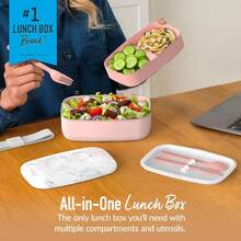 Stackable 3 Compartment Lunch Box With Utensil Set Blush Marble Bento Container For Meal Prep - Blush Marble - View 2