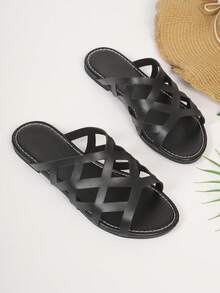 Women's Hollow Out Casual Beach Flat Sandals - Black - View 7