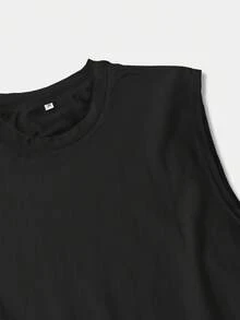 Lonblece Sleeveless Minimalist Black Tank Top, Simple Round Neck Tank Top, Suitable For Casual Layering And Summer Street Style Basics - Black - View 4