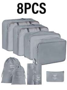 Set de 8 piezas Bolsa organizadora de viaje de gran capacidad, Cubos de embalaje de equipaje multifuncionales, Bolsas de compresión, Caja con contraseña portátil, Bolsas de almacenamiento de ropa a prueba de polvo y humedad, Bolsas de cosméticos, Organizador de baño, Artículos esenciales de viaje, Bolsa de viaje de vacaciones, Adecuado para organización de viajes, Almacenamiento en el hogar y el armario - Multicolor - Ver 14