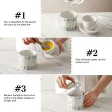 Mantequillera de encimera, mantequillado bajo demanda, mantequillera de cerámica en forma de campana, mantequillera francesa cubierta, (Delicioso Arándano) - Mariposa - Ver 6