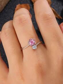 Anillo de trébol con doble cristal, anillo abierto con contraste de rosa y blanco, accesorio versátil y fresco para el día a día - Rojo y blanco - Ver 3