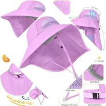 Sombrero de sol para niños, UPF50+, para verano, playa, juego, protección solar, con solapa para el cuello, para niñas y niños de 5 a 14 años - como en la foto - Ver 1