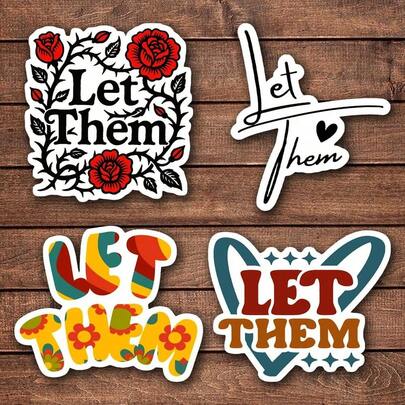 1/2/5pcs Let Them" Inspirational Sticker Pack - Mental Health & Self Care Decals With Heart Accents, Paper, For Bullet Journals, Planners, Laptops, Water Bottles, Phone Cases - Elegant Teal & White Design