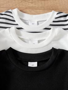 3pcs/Set Young Girl Casual Striped Sleeveless T-Shirt Tops, Fashion For Spring/Summer - Multicolor - View 3