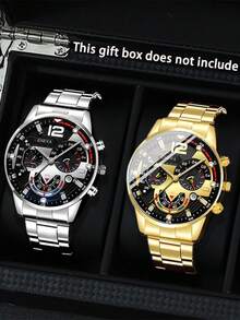 男士商务奢华三件套，包括1块日内瓦多功能黑色表盘钢带石英表、1条银色粗链手链和1个黑色压纹皮夹。时尚优雅的设计，适合搭配西装、通勤、休闲外出以及各种其他场合。 - 銀色 - 查看 7