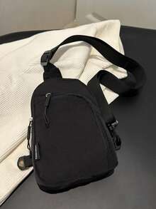 女士纯色PU皮腰包，复古时尚胸包，腋下包，春夏新款休闲单肩斜挎小包，百搭简约胸包 - 黑色 - 查看 3