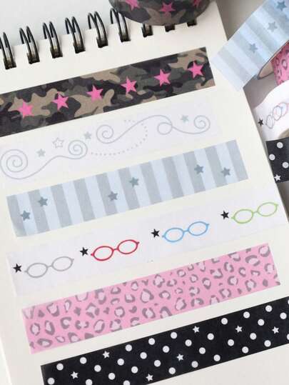 1卷韩国手工文具绘画胶带，星形眼镜波点黑色图案装饰拼贴手工材料胶带卷，豹纹装饰书籍学生