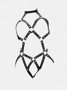 Plus-Size Women's Belt, PU Leather Harness Belt For Women, Harness Top Belt, Chest Corset Harness Body, Gothic Women's Belt Accessories. - 黑色 - 查看 3