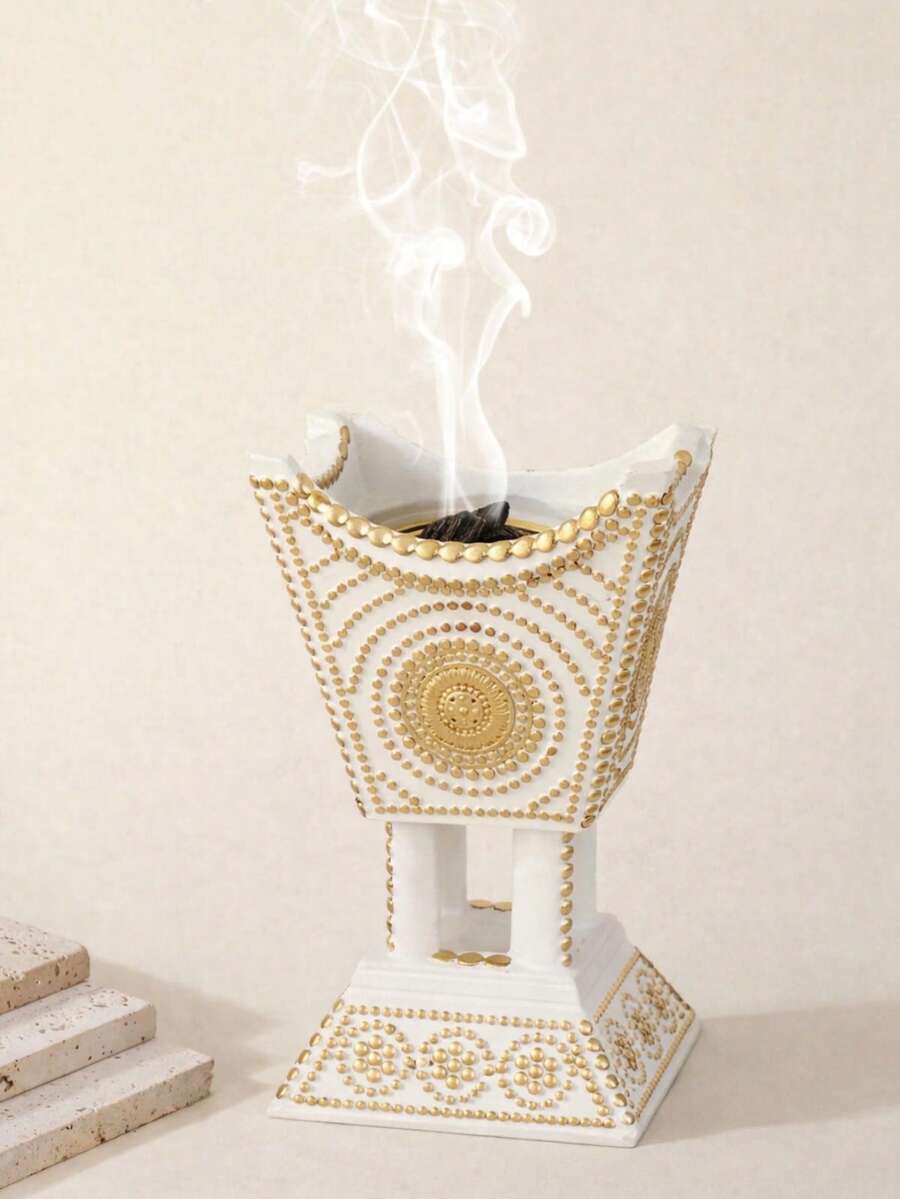 1 Set Quemador de incienso árabe elegante, adecuado para la decoración del Ramadán - Decoración islámica tradicional para el hogar, Soporte para incienso Bakhoor, Regalo del Ramadán, Decoración del Eid Al-Fitr, Esencial para el Ramadán 2025