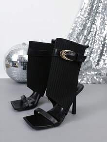 Fashionable Square Toe Glamorous Strap Party Occasion Women's High Heel Sandals - Black - View 9