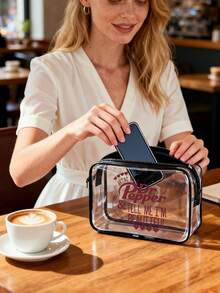 Transparent Zippered Cosmetic Bag Features The Dark Red Letters And A Heart. Lightweight, Portable, Waterproof, Dustproof, Stylish, And Simple,Serves As A Cosmetic Organizer, Toiletry Bag, Back-To-School Essentials Organizer