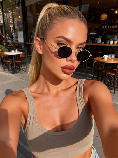 1 Pair Women's Fashionable Oval Metal 2026 New Casual Vintage Glasses, Suitable For Daily Wear, Parties, Beach Vacations, Street Photography, Accessories, Holiday Gifts