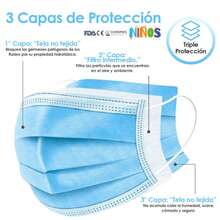 50 PIEZAS DE CUBREBOCAS INFANTIL 3 CAPAS - Negro - Ver 3