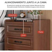 para Recamara con 3 Cajones De Almacenamiento,Mesa De Noche Minimalista Mesita De Noche Madera Gabinete Vintage Adecuada para Sala De Estar,Dormitorio,Esquina 40x36x60CM (Blanco) - Marrón - Ver 5