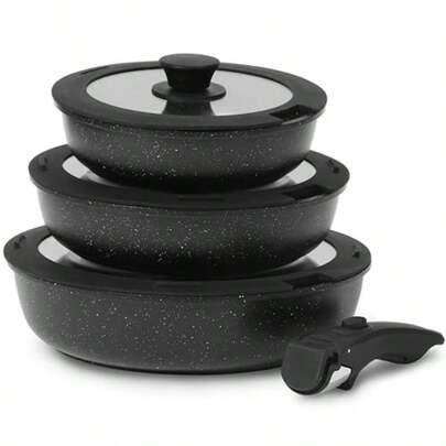 Nonstick Ceramic Frying Pans Skillets Set With Lids And Detachable Handle Egg Omelette Kitchen Cooking Pans Compatible With All Stovetops And Free Black 7-Piece