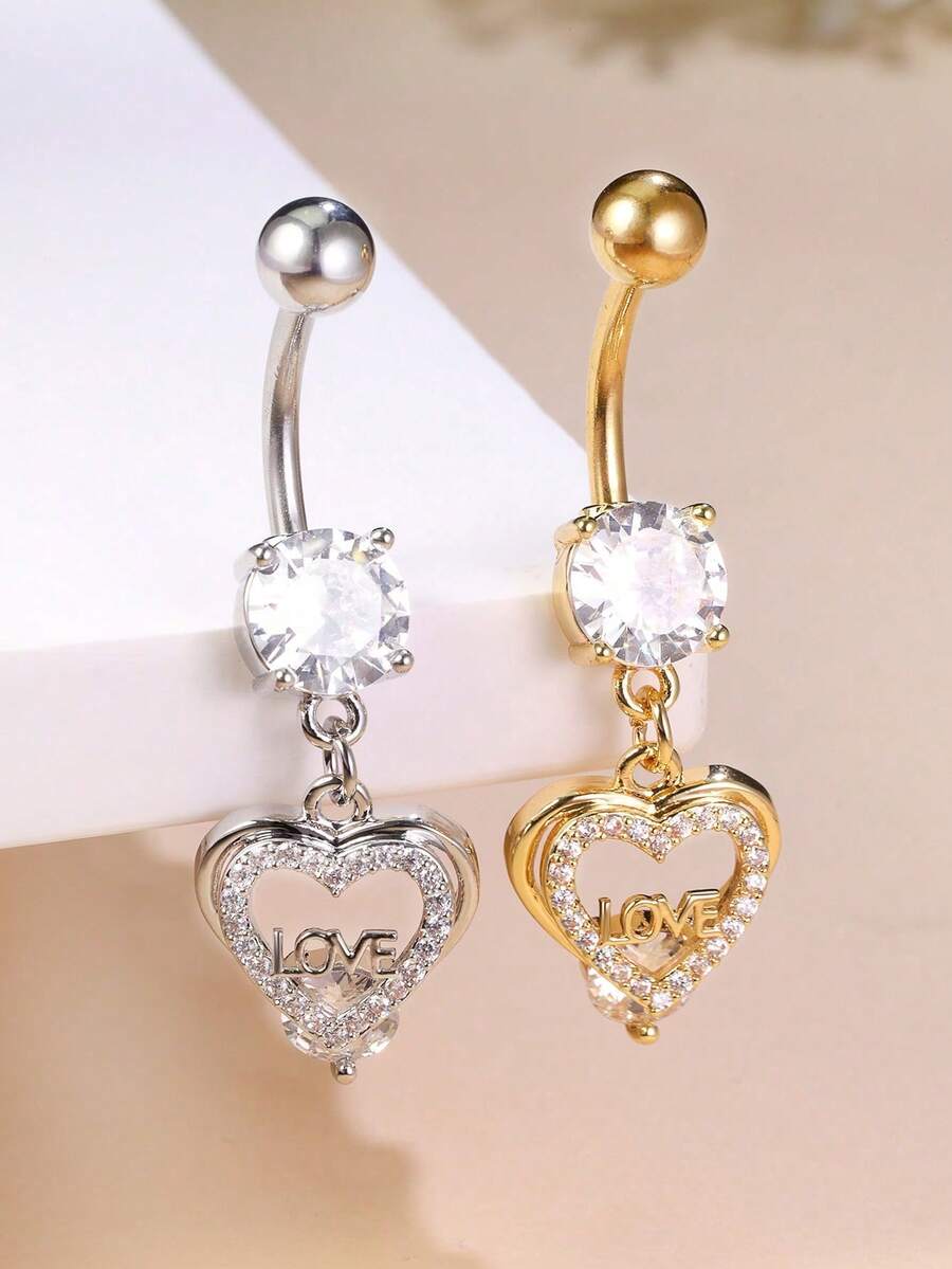 14G Stainless Steel Heart & Teardrop Navel Piercing Jewelry, Women Body Piercing Accessories