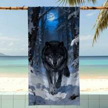 1pc Snow Wolf Beach Towel, Super Soft Microfiber Extra Large Beach Blanket, Super Absorbent Bath Towel, Suitable For Travel, Swimming Pool, Diving, Surfing, Yoga, Camping, Available In Multiple Sizes, Beach Accessories For Beach, Pool, Travel, Camping, Yoga - Multicolor - View 5