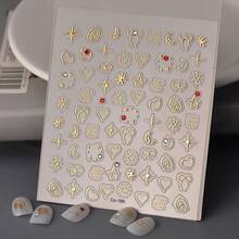 Gold Nail Art Stickers Decals 5D Embossed Nail Stickers Gold Star Heart Nails Decals Charms Se--Adhesive With Bow Moon Design Manicure Decoration For Women Acrylic Nail Supplies - 風格11 - 查看 4
