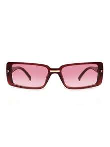 1pc Retro Rectangular Women Fashion Glasses, High-End Street Style Classic Fashion Glasses - Wine-red Frame Gradually Turns Red. - View 4