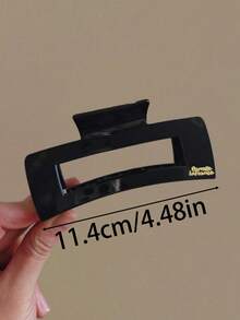 1pc 4.48in/11.4cm Glossy Black Solid Square Large Plastic Hair Clip, Fashionable Versatile High-End Elegant Simple Minimalist Solid Color Hair Accessory Suitable For Daily Outing, Casual, Party, Commute, Vacation, Ponytail, Bun, Face Washing, Makeup, Outfit Matching Women Hair Accessories Elegant Hair Claws Fashion Claw Clip - Black - View 2