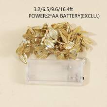 1 Set 3.2/6.5/9.6/16.4 Ft Artificial Gold Leaf Fairy String Lights, Battery Powered Copper Wire Decorative Lights, Suitable For Home Decor, Living Room Wall Decor, Birthday, Party, Wedding, Outdoor Yard Garden Fence Decoration - 金色 - 查看 11