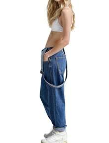 Women's Jeans, Y2K Style Overalls, Jumpsuits, Cargo Pants, Waist-Cinching And Hip-Lifting, Loose And Slimming, Suitable For All Seasons, Multiple Pockets And Simple Style Design, Perfect For Outdoor Wear, Cocktail Parties, Parties, Christmas, Nightclubs, Banquets, Film Festivals, Cinemas, Balls, Cocktail Parties, Bars, Weddings, Graduation Ceremonies, Homecoming, Birthday Parties, Rebellious Girls Festival-Themed Parties, Outdoor Outfits, Streetwear, Fashion Shows, Dates, Working Outside, Country-Style Women's Clothing, The Best Women For Going Out, Ladies' Vacation Clothing, Country Concerts" - 藍色 - 查看 2