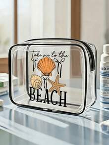 Túi đi biển chống thấm nước bằng PVC in chữ "Take Me To The Beach" với họa tiết vỏ sò và sao biển, túi đựng mỹ phẩm PVC, túi đựng đồ du lịch PVC có khóa kéo - Túi đựng đồ trang điểm và đồ dùng vệ sinh cá nhân nhẹ, chống phai màu, phù hợp cho cả nam và nữ, hộp đựng mỹ phẩm xách tay được TSA chấp thuận, thiết kế dễ lau chùi, lý tưởng cho các bà mẹ, giáo viên, bạn bè, y tá, túi đựng đồ dùng vệ sinh cá nhân cần thiết cho trường học và kỳ nghỉ, quà tặng Ngày của Mẹ, vật dụng cần thiết cho mùa hè. - Nhiều màu - Xem 2