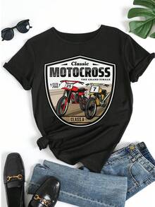 Tricou clasic pentru femei, motocicletă de curse, imprimare, casual, vară, motocicletă ... - Negru - Vizualizare 5