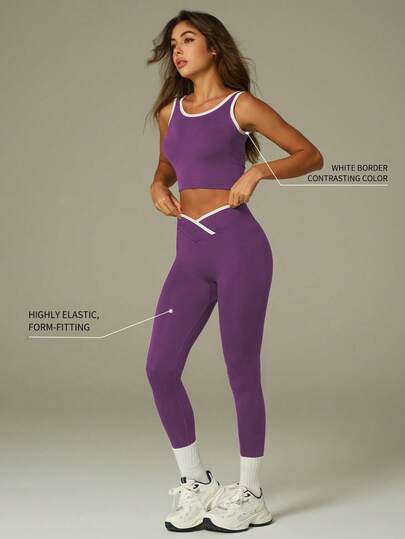 UONNOU Set de 2 piezas de top sin mangas y leggings de ropa deportiva para mujer, con diseño de elevación en forma de melocotón y cintura ceñida, tela suave y cómoda, adecuado para tenis, golf, bádminton, deportes de pelota, yoga, pilates, ejercicio ligero, gimnasio, correr, ocio al aire libre, ir al trabajo, compras y diversas ocasiones deportivas, conjunto de ropa deportiva sin costuras y de moda, apto para todas las estaciones
