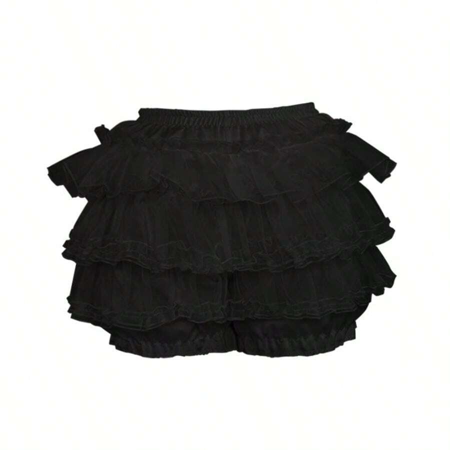 1 Piece Anti-Slip Fluffy Petticoat Skirt In Classic Black & White, Multi-Layer Ruffle Underskirt With Built-In Safety Shorts For Leak-Proof Comfort, Perfect For Casual Outings, Wedding Layering, Work From Home And A Minimalist Sweet Vibe - 黑色蛋糕裙毛絨 - 查看 1