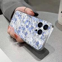 1pc Blue & White Floral Illustration Transparent Phone Case Compatible With Apple 17, 16, 16e, 15, 14, 13, 12, 11 Pro Max, X, XR, XS, 8, 7 Plus, Protective Cover - Clear - View 3