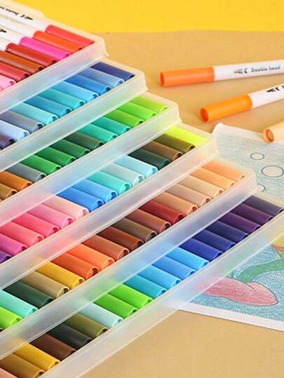 80-120色专业书法双头毛笔套装 - 1-5毫米毛笔头和0.4毫米细笔头，高覆盖率酒精基墨水（不染色），通过ASTM D-4236认证 - 包邮